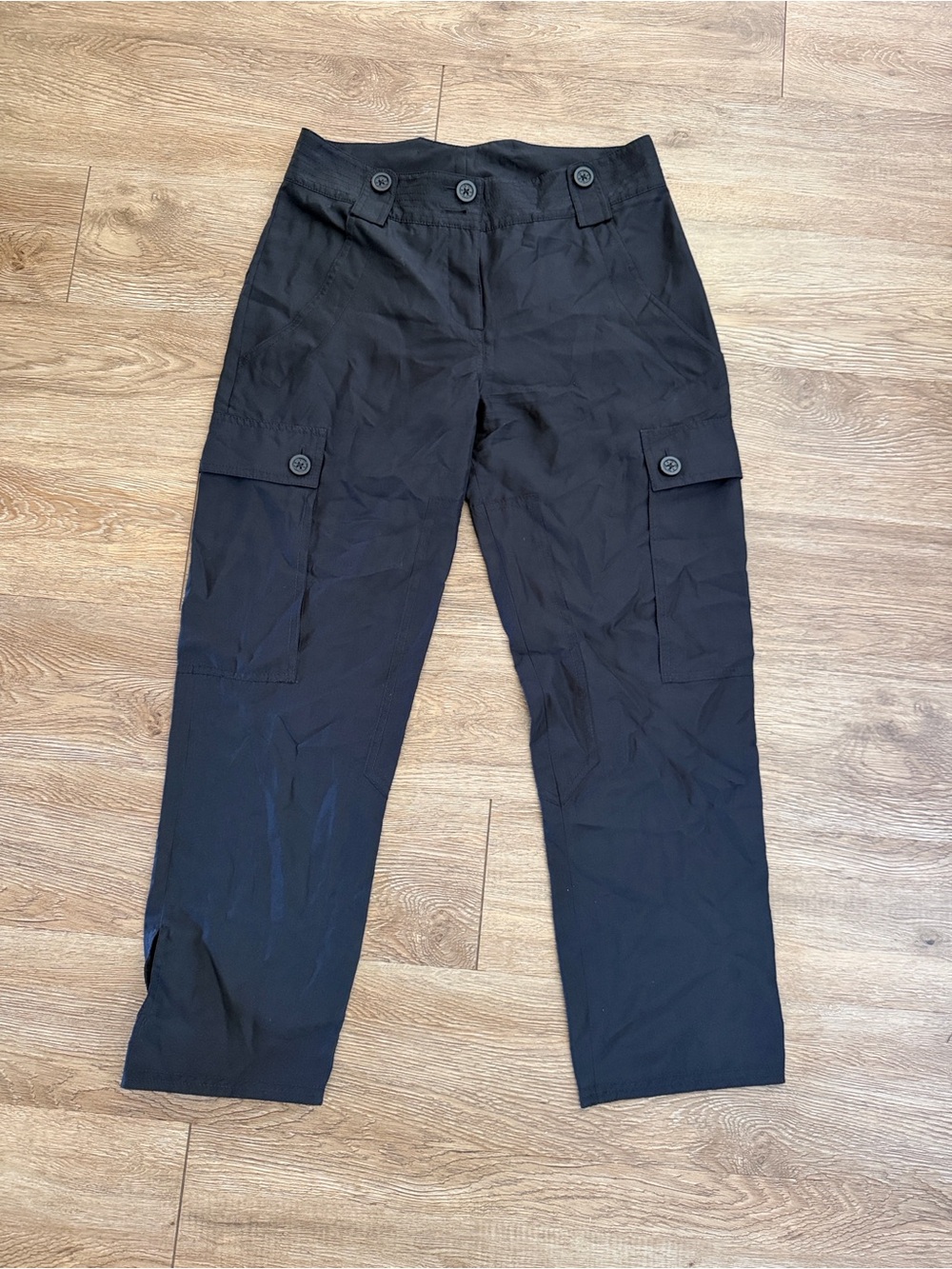 Tory Burch Silk Black Cargo Trousers with Buttoned Pockets size 2